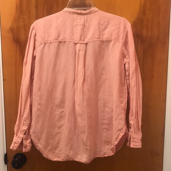 Pilcro Anthropologie Peachy Pink Placket Linen Ruffle Button Down Blouse Small - Picture 7 of 8
